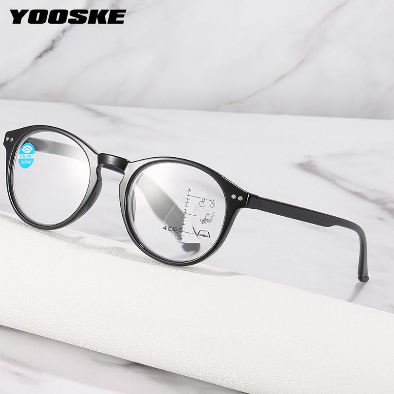 

YOOSKE 2021 Retro Fashion Reading Glasses Women Anti Blue Light Multi-focus Eyewear Classic Round Resin Zoom Eyeglasses