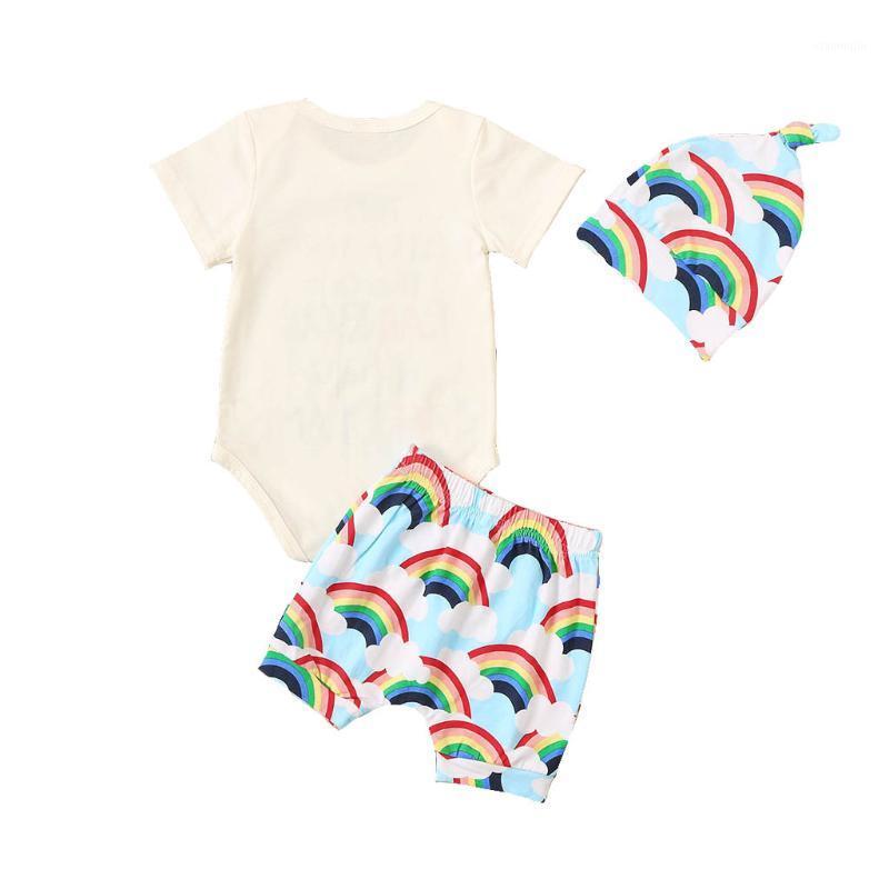 

0-24M Newborn Baby Boy/Girl Clothes Set Romper Tops Rainbow Striped Shorts Outfits 3PCS Baby Sets1, As pic