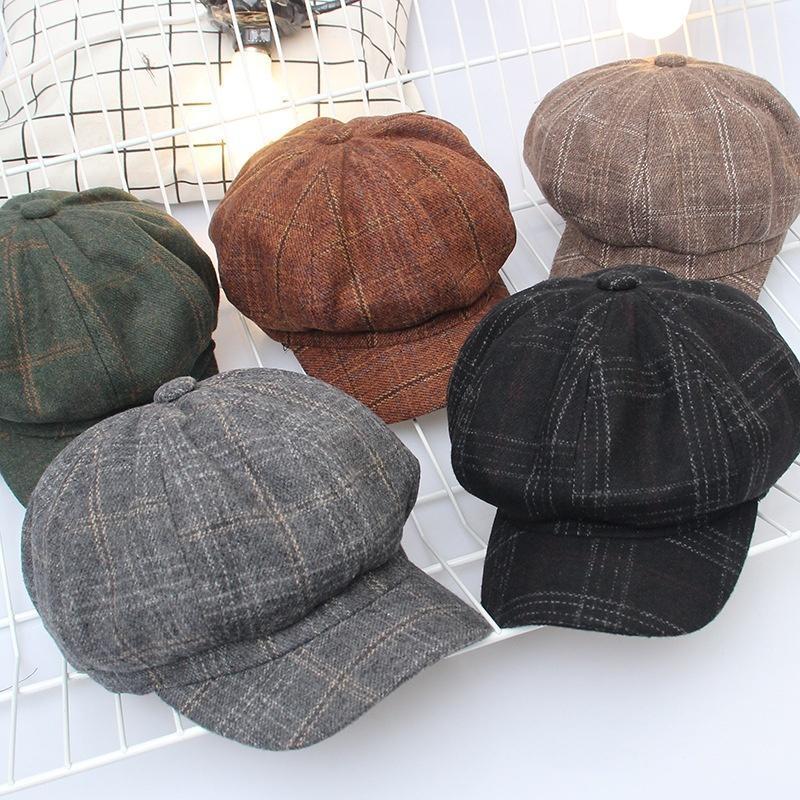 

Berets Fashion Retro Octagon Hat Women Autumn Winter Casual Wild Pumpkin Plaid Beret Cap Octagonal Beret1, Black