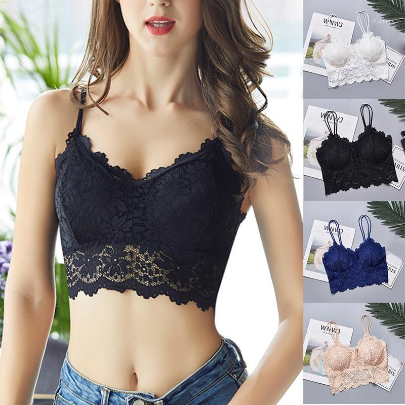 

Hot Women Lace V Neck Crochet Bralette Bra Crop Tops Cami Padded Tank Lace Bra MVI-ing1, Black