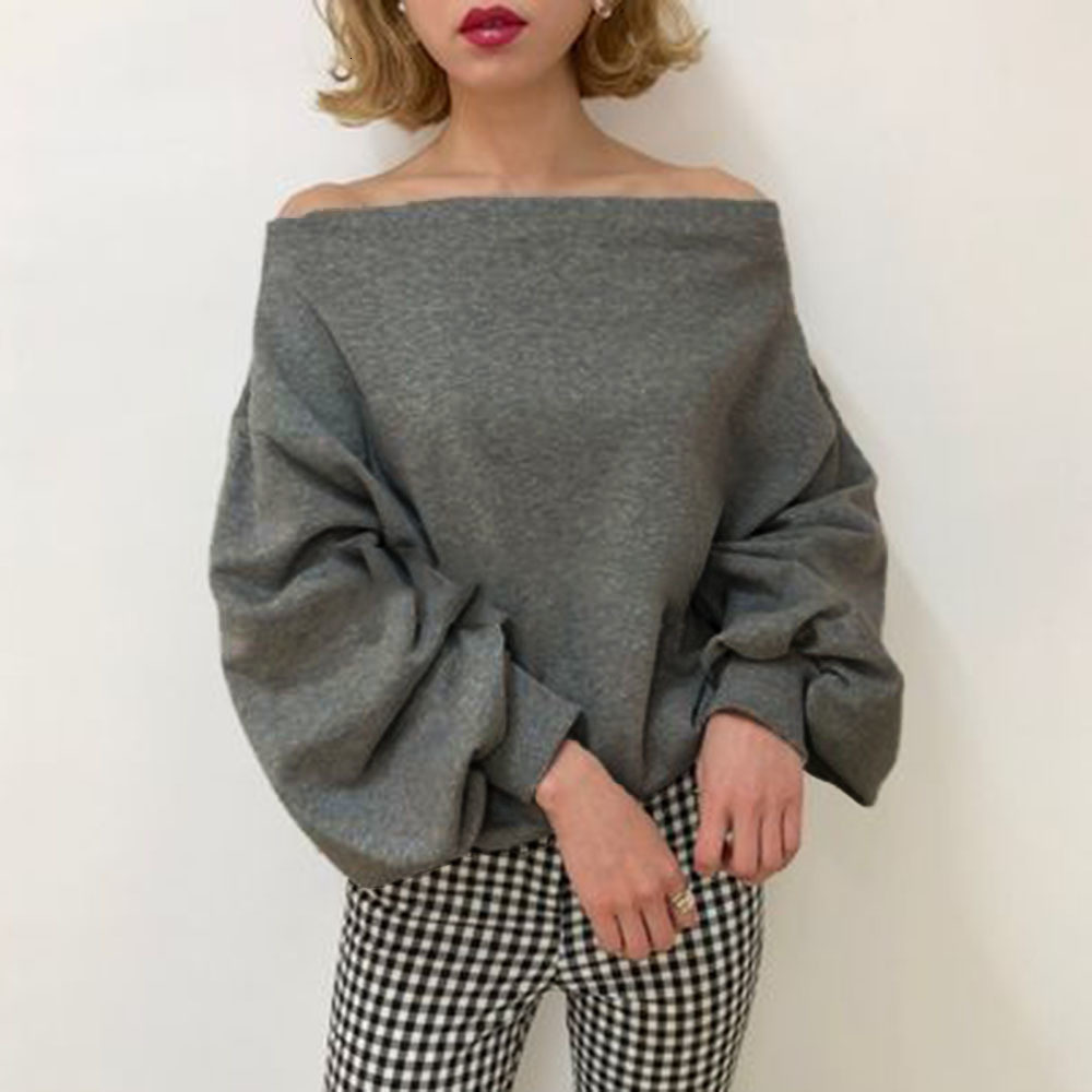 

2021 New Off Shoulder Tops Women Fall Korean Long Sleeve Sexy Basic Hoodie Office Ladies Causal Gray Loose Pullovers Minimalist TP4Z, Pink