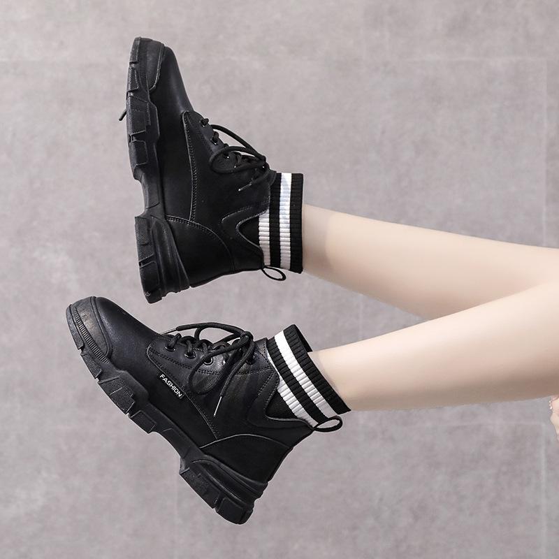 

2020 New Boots Women Casual 3-5CM New Retro Round Head Thick Heel Ladies Snow Boots Front Lace-up Women