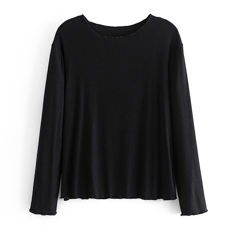 

Malina Fashion Casual O Neck Tshirts Women Elegant Long Sleeve Loose Tops Women Autumn Winter Solid Tees Ladies, Black