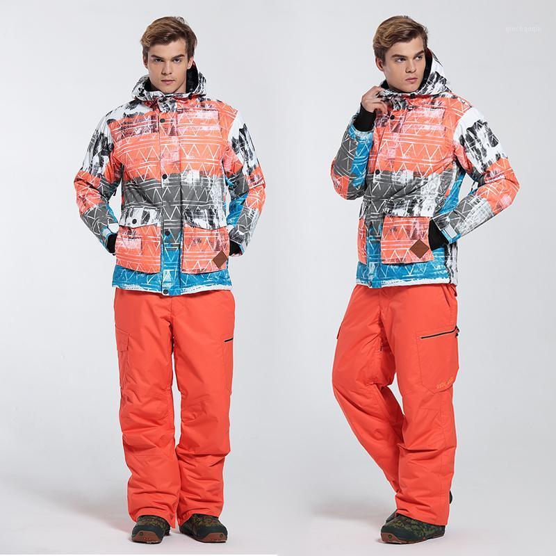 

2020 Winter cheap ski suits for men orange snowboard wear ski jacket and pants set1, With yellow pant