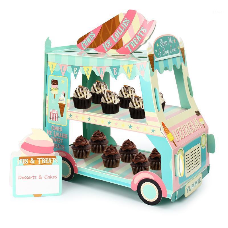 

2 Layers Bus Shape Cupcake Cardboard Cake Stand Birthday Party Cake Display Holder Decorating Supplies1