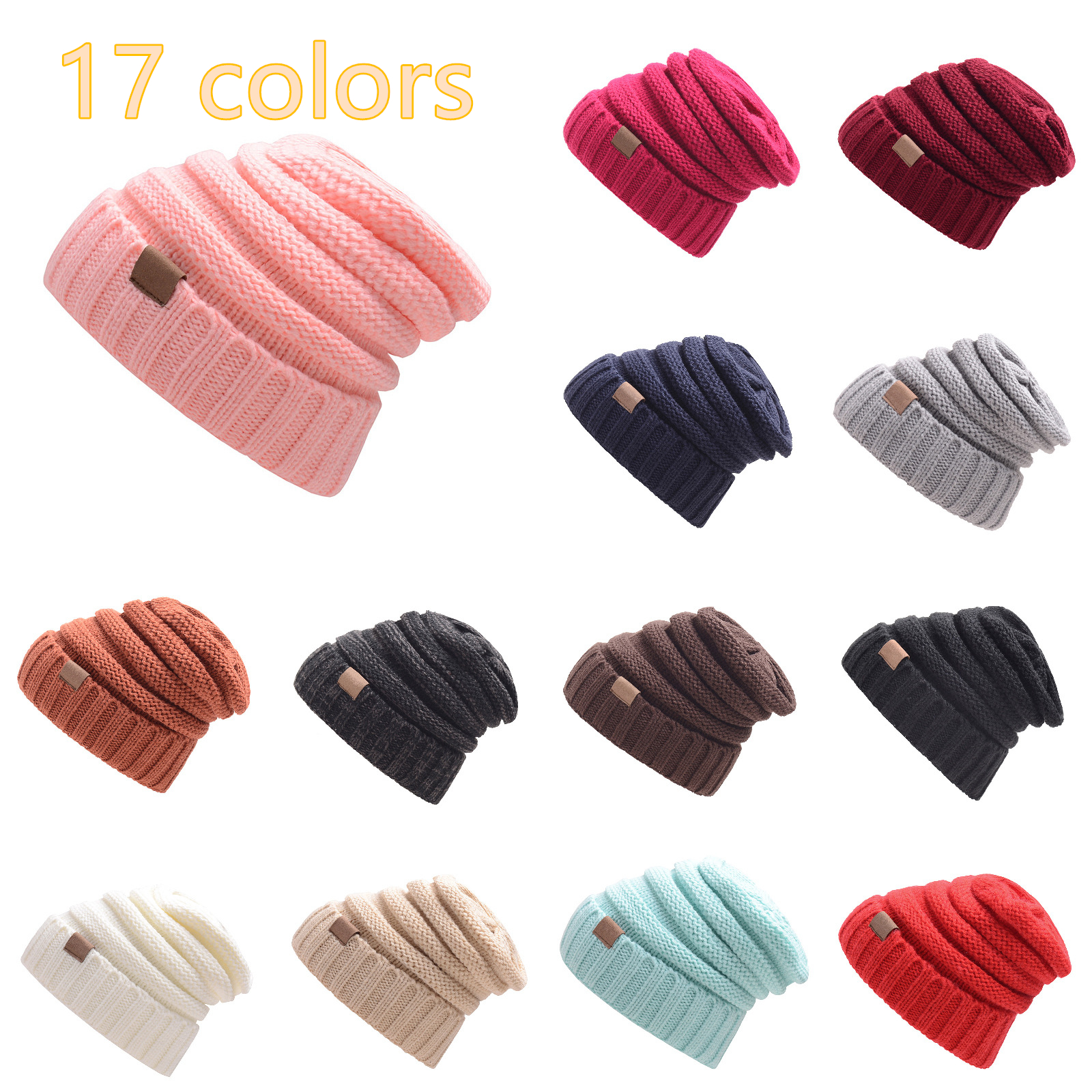 

Sell Well Label Knitted Woolen Hat Autumn And Winter Pullover Hat Men Women Outdoor Warm Hats 17 Colors Neutral