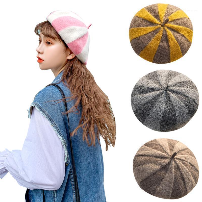 

Women Girl Beret French Artist Warm Wool Winter Beanie Hat Cap Vintage Plain Beret Hats Color matching Elegant Lady Winter Caps1, Brown