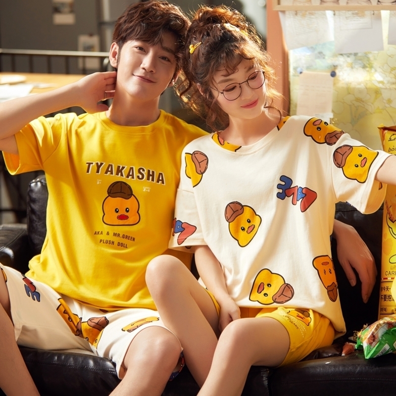 

Cute Printing Summer Pyjamas Cotton Couple Pajamas Set Women Loungewear Lover Pyjama femme Men's Sleepwear Home Clothing 210203, 66911w