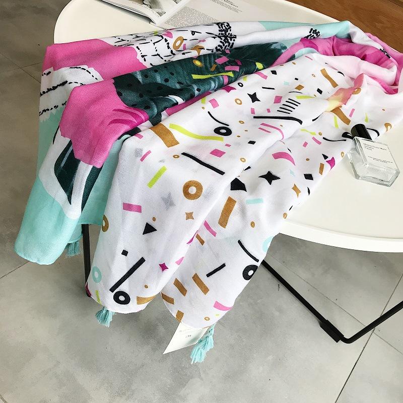 

2020 spring new cotton linen shawl flamingos printtassan scarf dual-use women's long scarves silk scarf winter shawl
