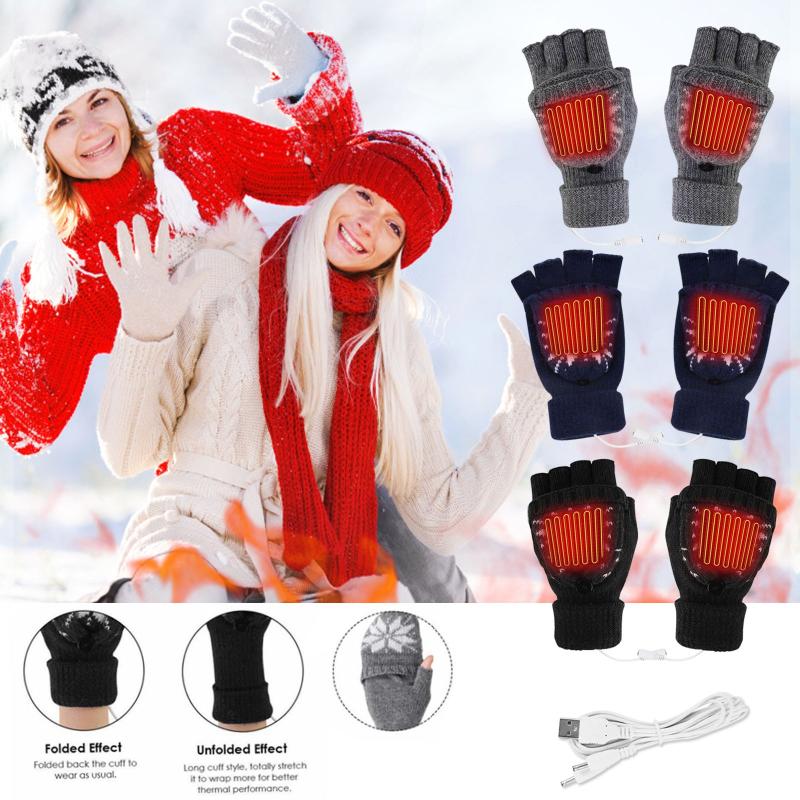 

Five Fingers Gloves Outdoor Winter Heating Motorbike Christmas Print Knit Adjustment Indoor Work Women Touch Screen Mittens, Blue;gray