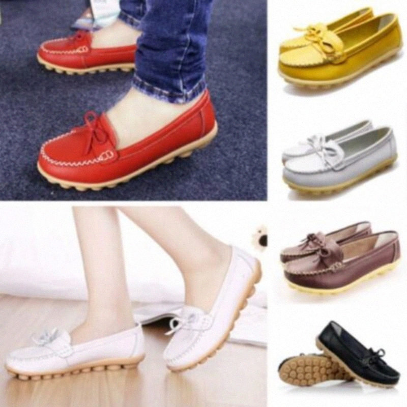 

Leather Solid Color Single Shoes Spring And Summer Models Flat Shoes Women Middle-Aged Old Casual Fashion Bow Peas Shoes #Gt4T