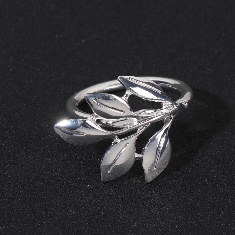 

6pcs Plating Leaves Napkin Rings Decorative Napkin Holders Serviette Buckles for Wedding Banquet Party (Silver