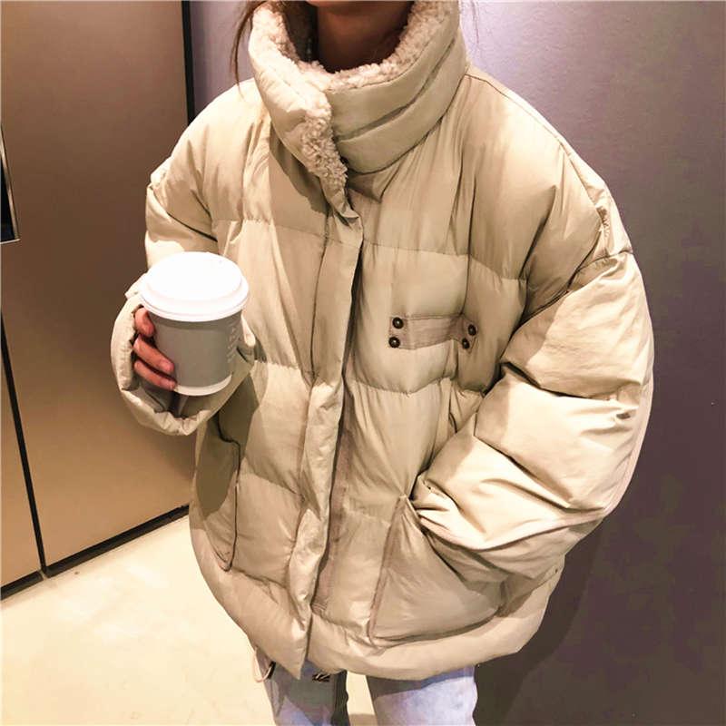 

Winter Jacket Women Lambs Wool Collar Thick Cotton Winter Coats Plus Size Women Jacket Cotton Parkas Warm Outerwear C5760, Apricot color