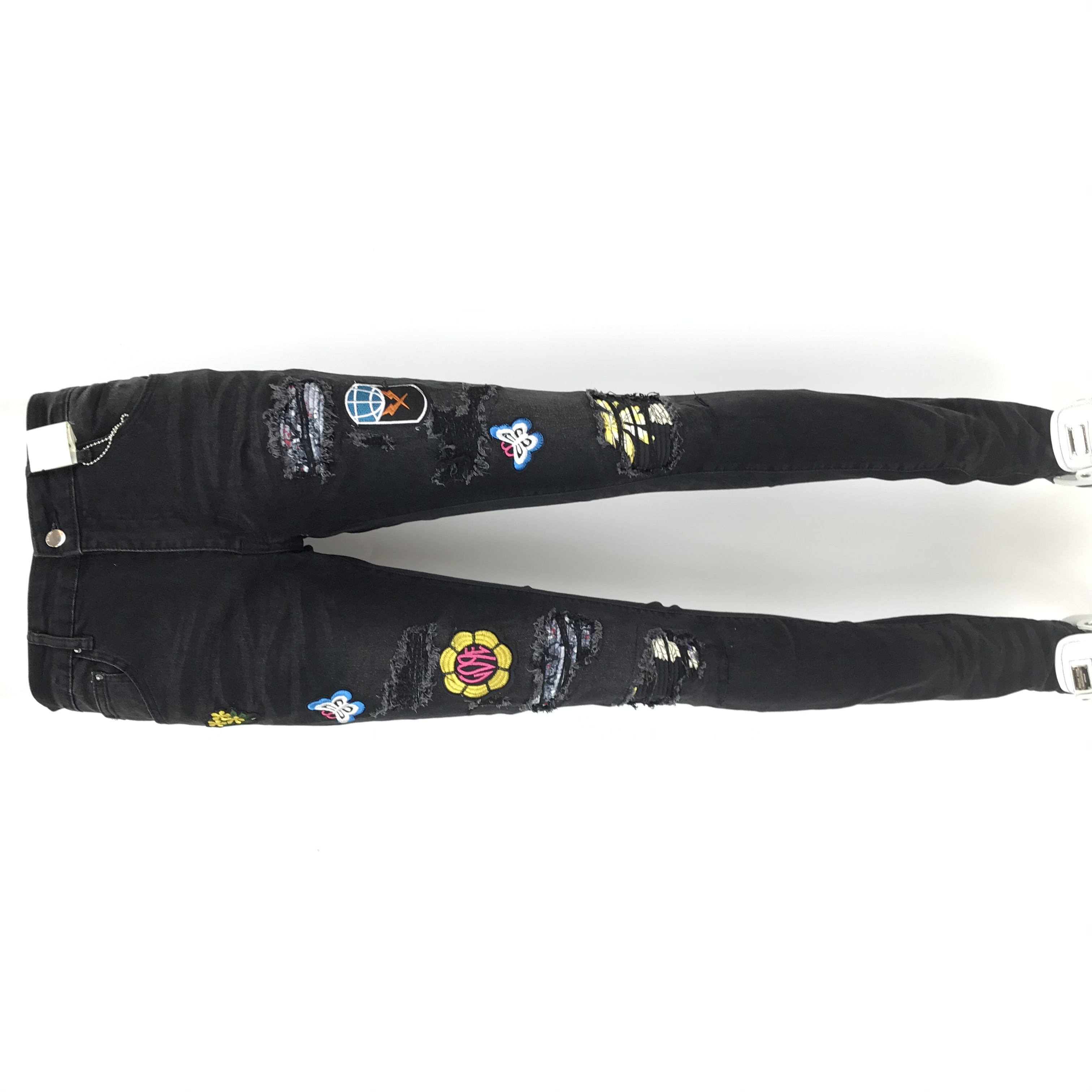 

Hot sale new style men's and women's jeans slim locomotive denim fashion trendy hip-hop men's jeans AM32, Photo color