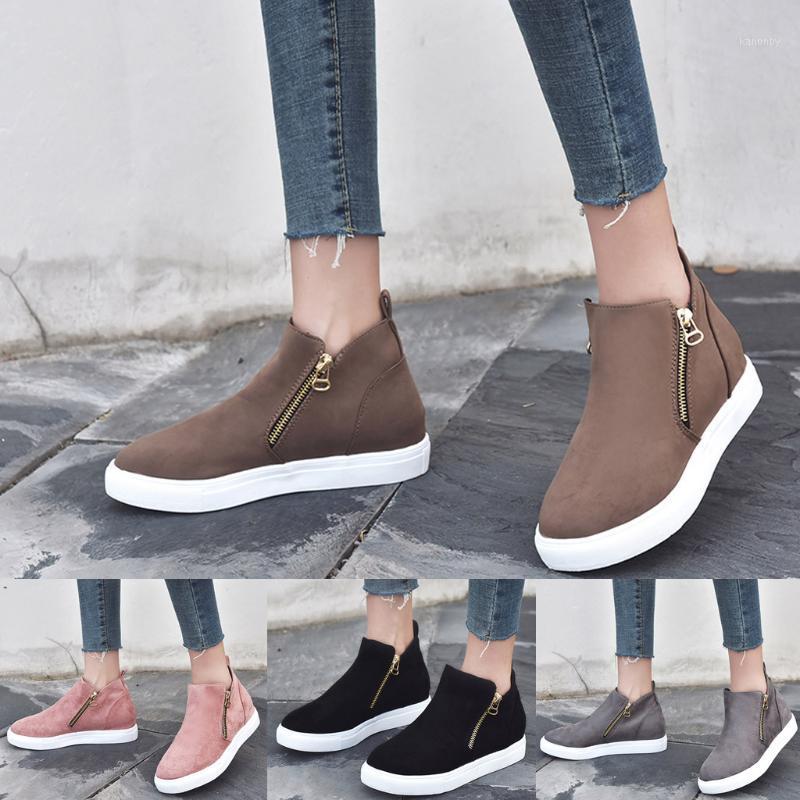 

Women Flat Casual Zipper Single Shoes Plus Size Booties Students Running Shoes Boots Female Slip On Flat Casual1, Brown