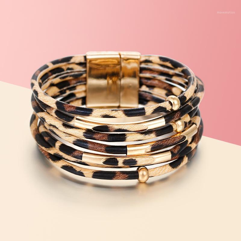 

Amorcome Leopard Leather Bracelets For Women Bracelets & Bangles 2019 Fashion Elegant Boho Multilayer Wrap Wide Bracelet Jewelry1