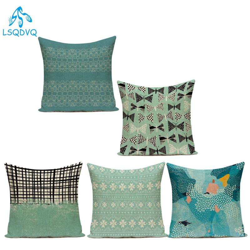 

Cotton Linen Blue Green Trees Animals Geometric Decorative Pillows Cushion Cover for Sofa Home Living Room Almofadas