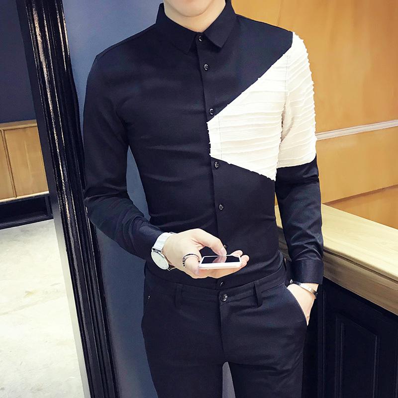 

2020 Spring And Autumn New Korean Slim Long Sleeve Shirt Fashion Casual Color Matching Bottoming Shirt Black / White M-3XL