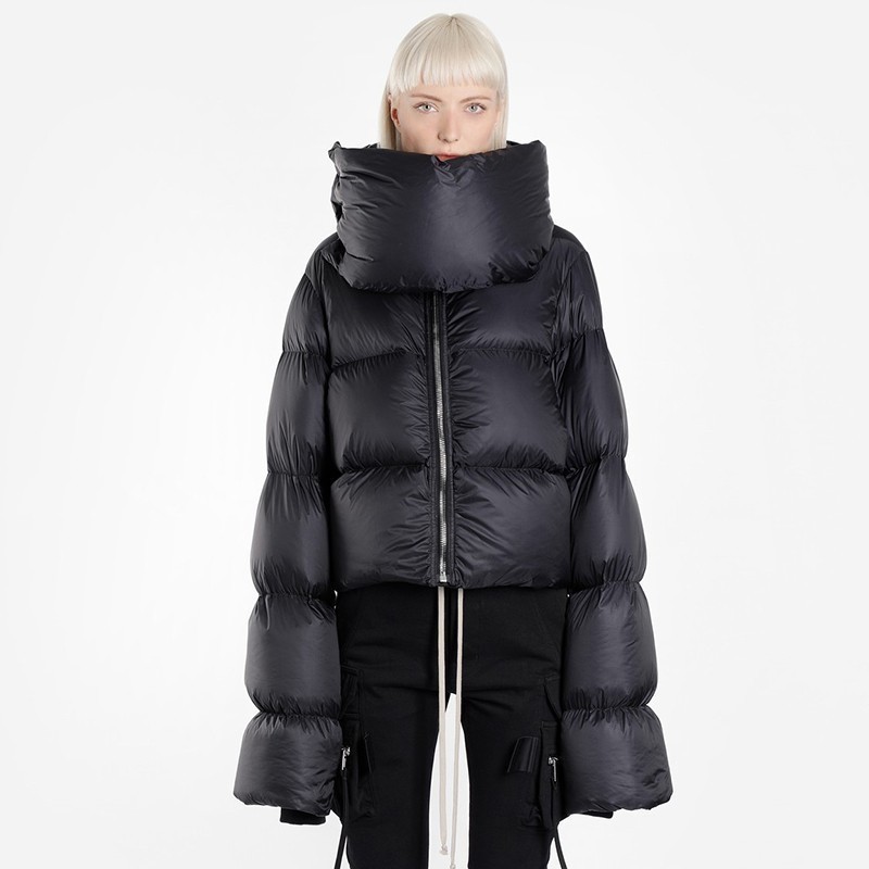 

Fashion Short Winter Coat Women Windproof High Collar Warm Loose White Duck Down Jacket Female Feather Parka Ls171, Black