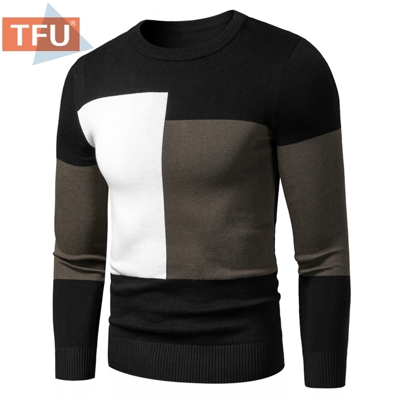 

TFU Autumn Winter New Men Fashion Patchwork Fleece Warm Sweaters Pullovers Men Outfit Casual England Style Sweater Pullover 201201, Red