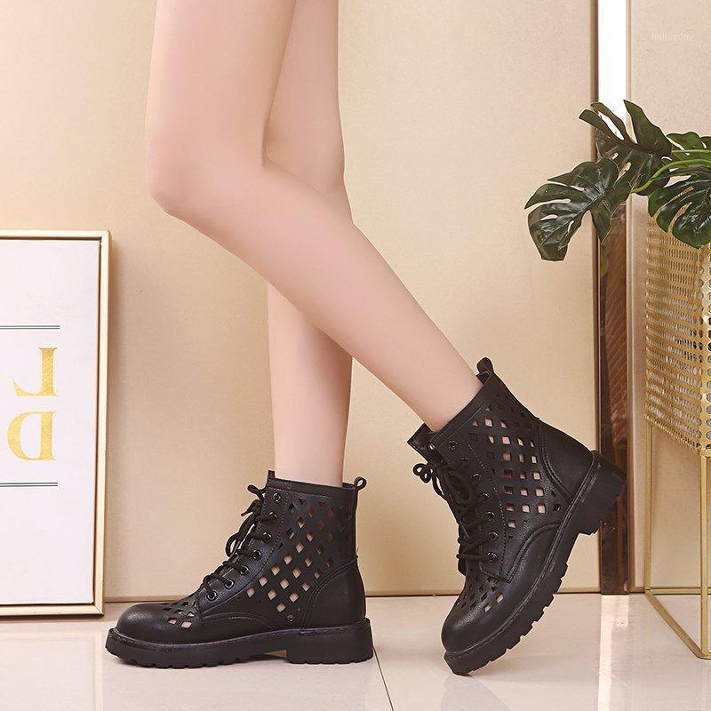 

Boots Autumn Women Shoes Woman Solid Black Leather Boots Female Lace Up Breathable Hollow Ankle Motorcycle Plus Size1, Orange