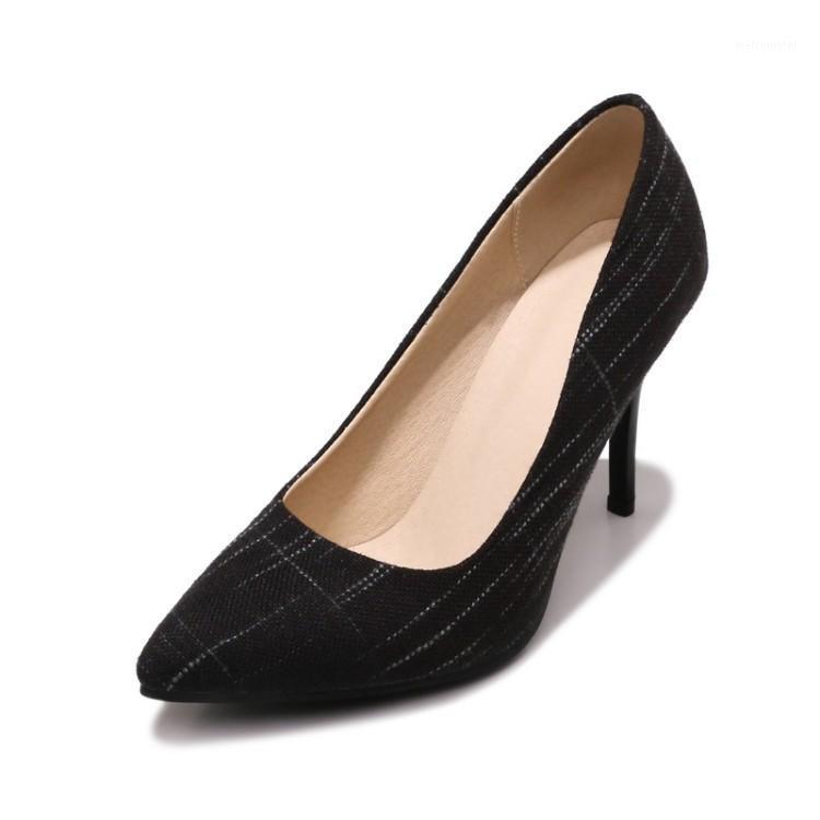 

Big Size Plaid single shoes ladies high heels women shoes woman pumps1, Black