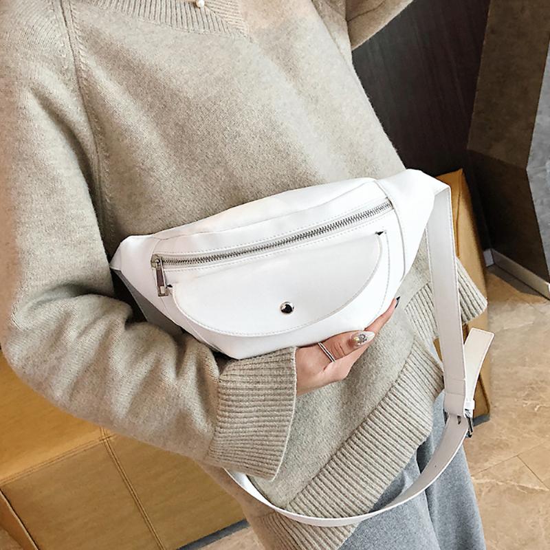 

Pu Leather Zip Pouch Women Waist Bag Fashion Belt Bag Travel Money Phone Bags For Ladies Female Luxury Funny Pack Nerka #S, White