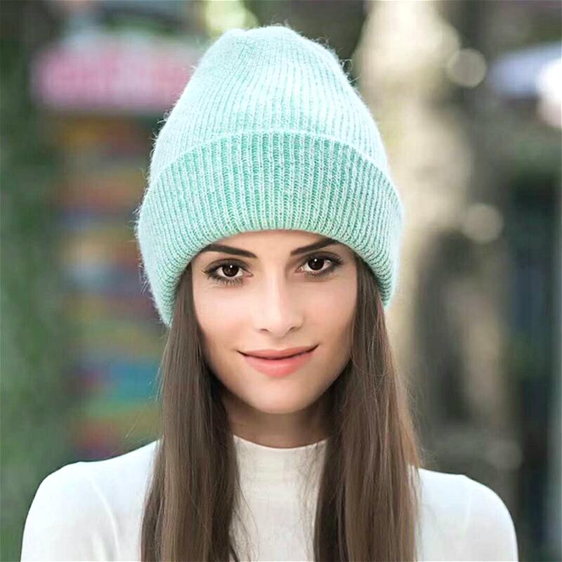 

2021 Fashion New Winter Hat for Women Cashmere Knitted Beanies Thick Warm Ladies Wool Angora Hat Female Beanie Hats, Red