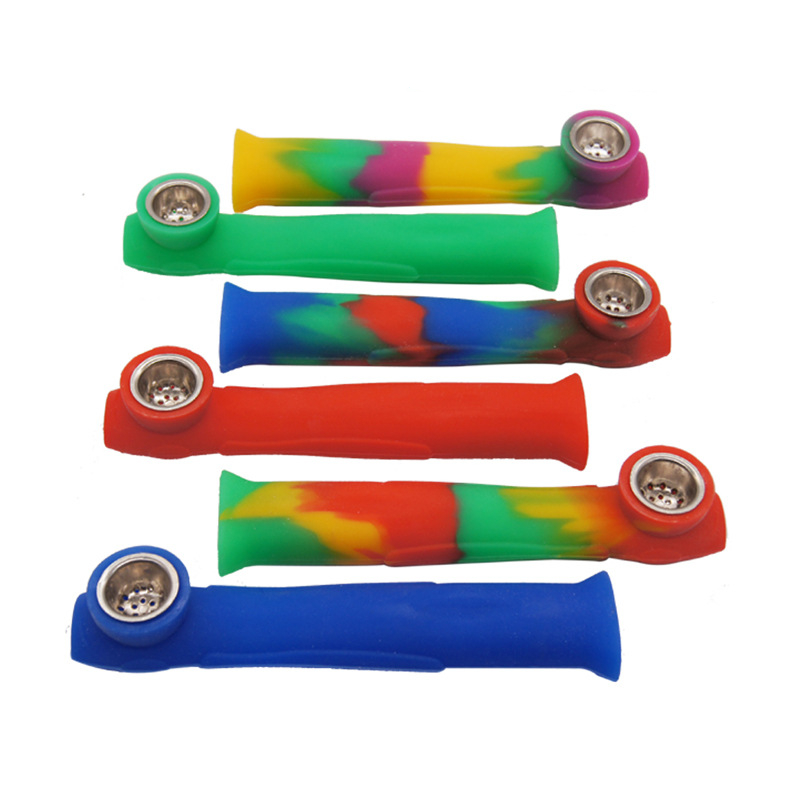 

Silicone ortable colored pipe Tobacco glass pipes with metal Bowl 6.2 inches smoking