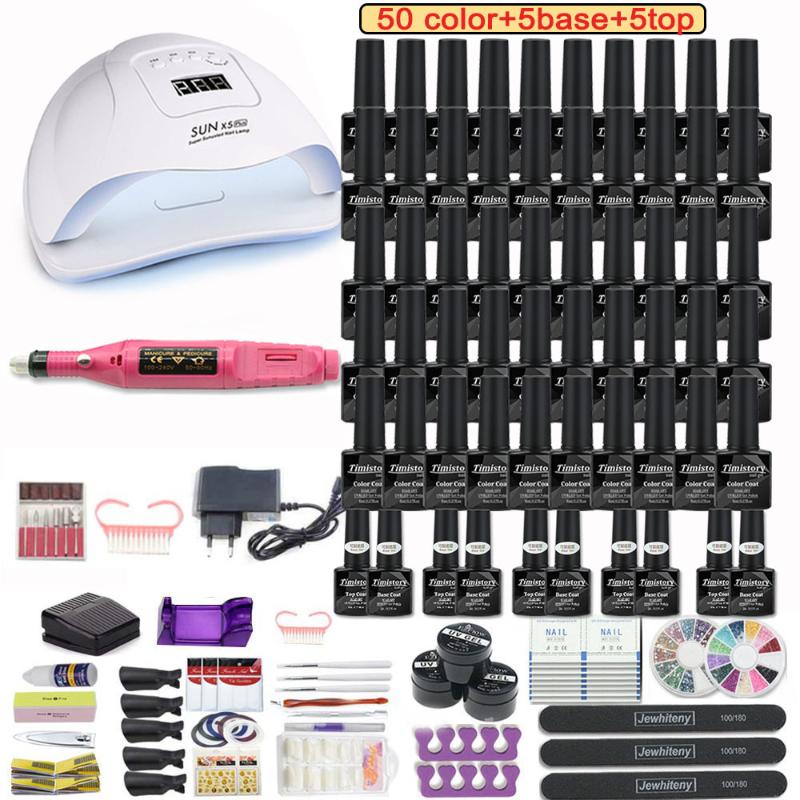 

Nail Set With 120W/54W Nail Lamp With 50 PCS Gel Polish Kit Soak Off Manicure Set electric drill For Tools