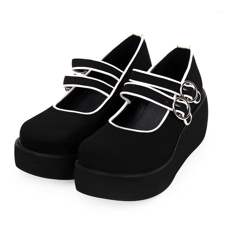 

Angelic imprint New Arrival Punk Lolita style flock Leather Women High Heel Chunky Heel shoes size 35-46 96331, Black