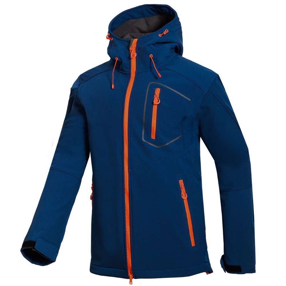 

2020 new casual male soft shell with hoodie solid airtight wind-proof zipper of the wide dropshipping jacket, Blue