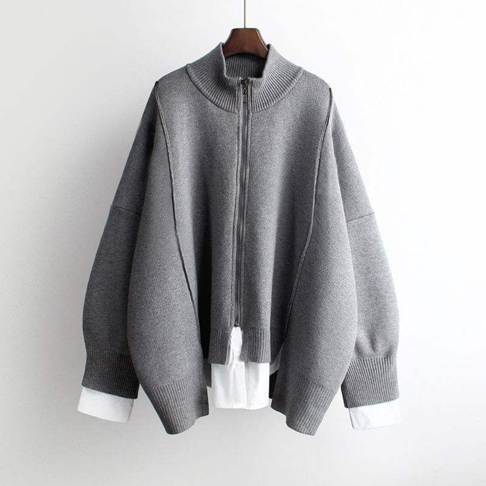 

2021 Woman Sweaters Autumn Winter Wear New Loose Thin High Neck Simple Korean Version Two-piece YSES, Gray