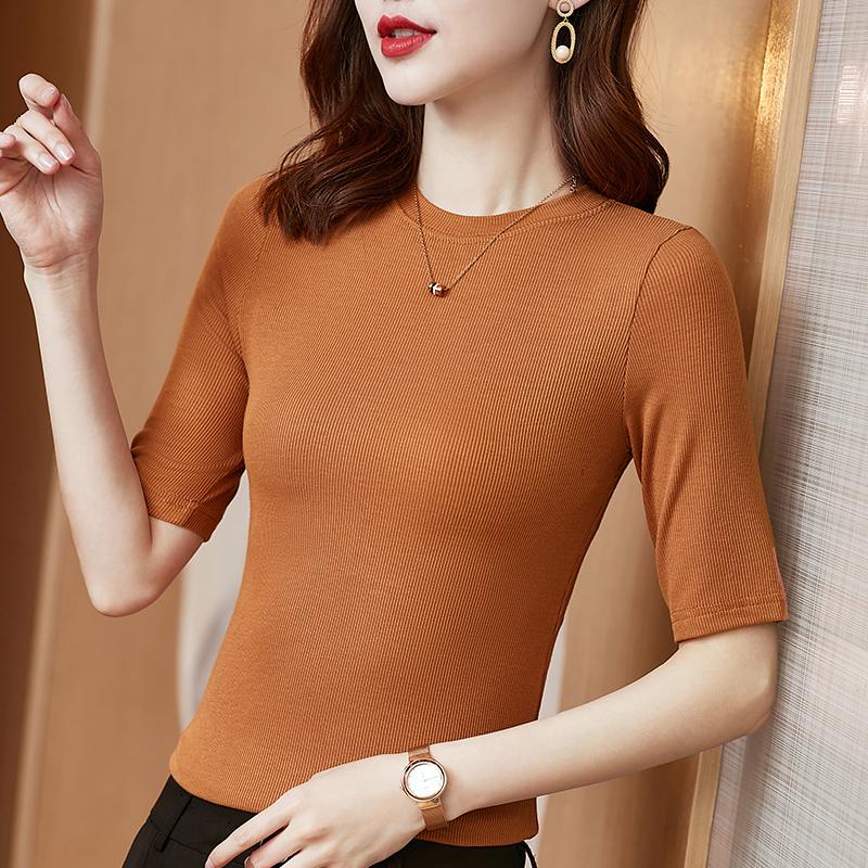 

Women's T-Shirt Casual Women Short Sleeve Korean Style Modal Slim Basic Cotton Tshirt Top Womens Clothing Summer T Shirt Femme 2022, White