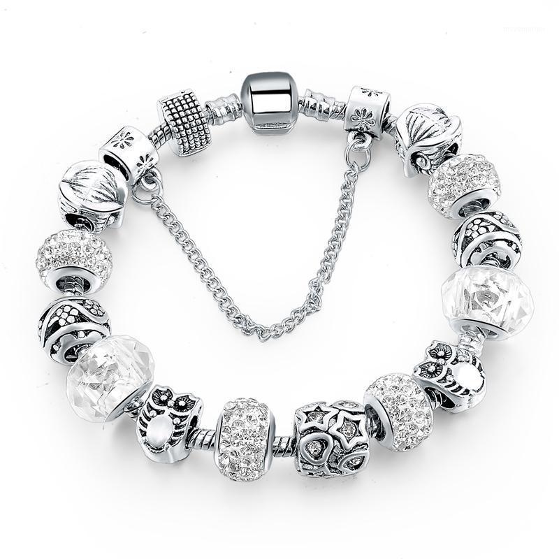 

GRAPES Trendy DIY Silver Color Jewelry Crystal Ball Beads Charm Bracelet & Bangles For Women Cuff Chain Brand Bracelet Girl Gift1