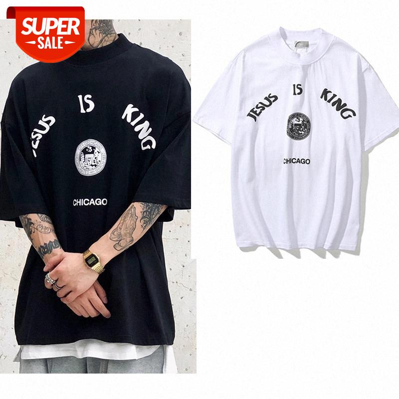 

Kanye West Jesus Is King Letter Foam Ovesize Tshirt Mens Streetwear Tutrleneck Cotton Short Sleeve Tees Hip Hop Loose T Shirt #u59C, White;black