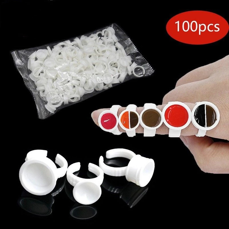 

100Pcs Tattoo Ink Ring Cup Ink Holder For Permanent Makeup Tattoo Makeup Holding Pigments and Eyelash glue holder ring cups