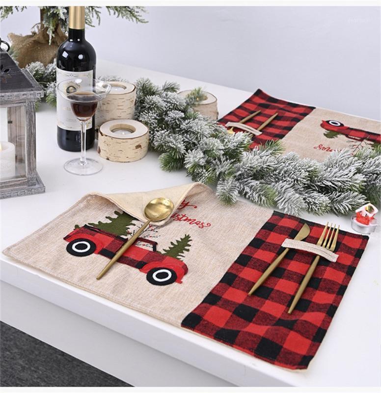 

2020 Red Truck Christmas Tree Kitchen Placemat Dining Table Mats Cotton Linen Pad Bowl Cup Mat Home Decorations #301