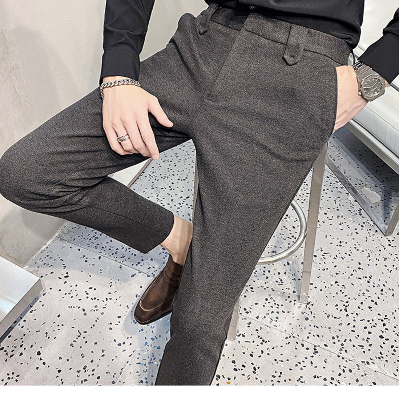 

New Men's 2021 Dress Autumn Thin Pure Wool Small Pants Youth Clothes L8R1, Black