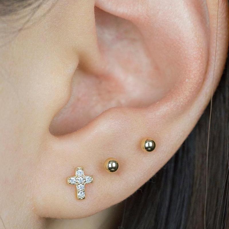 

mini small cz cross stud earring 100% 925 sterling silver delicate dainty jewelry multi piercing studs