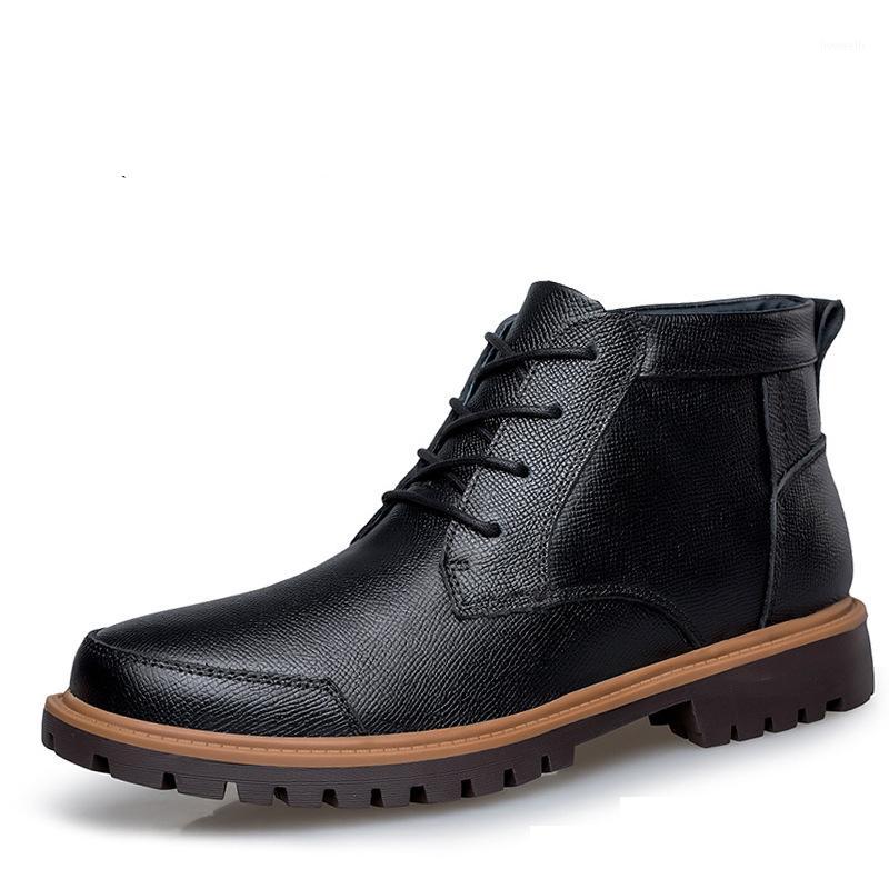 

Large size new autumn men winter boots high top men boots trend warm plush men's casual leather1, Black