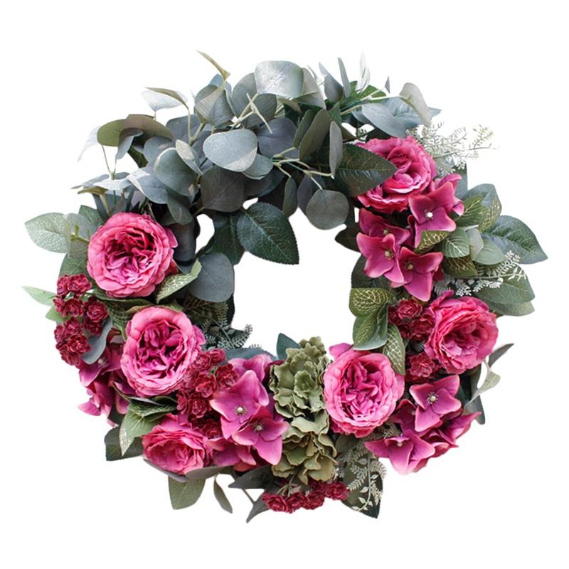 

Artificial Rose Flower Wreath Spring Wreath for Front Door Home Wall Wedding Window Party Decoration, As shown
