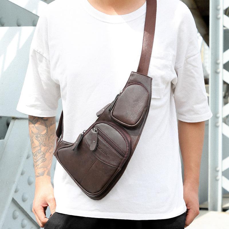 

Men's Pu One Shoulder Bag Flow Chest Bag Outdoor Leisure Sports Oblique Men's, Black