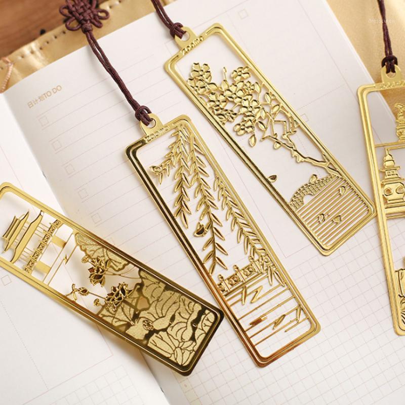 

Retro Chinese style Stainless Steel gold-plated Openwork metal Bookmark Book Holder Greeting Card Supple for Party1