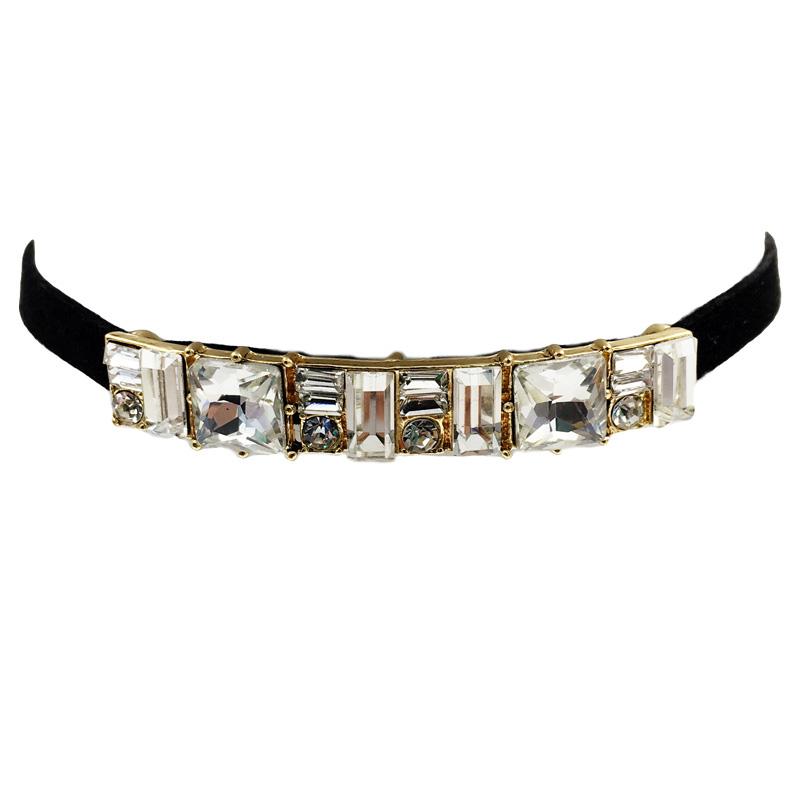 

LEMOER Luxury Geometric Crystal Gem Chokers Necklaces with Black Velvet Choker Necklace For Women Gift Party Jewelry ras du cou
