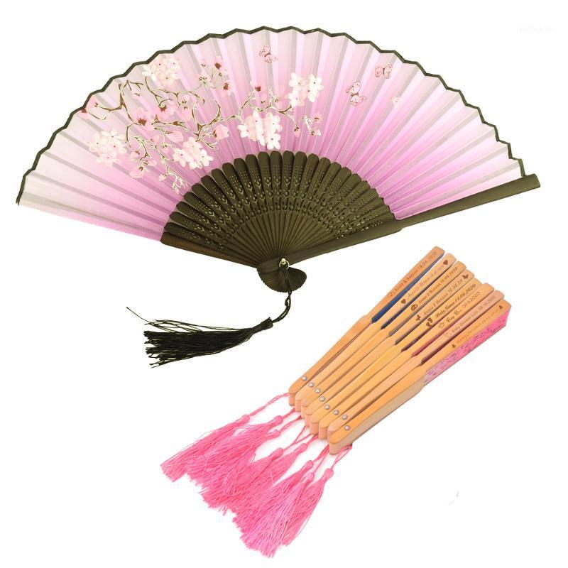 

50Pcs Personalized Colorful Silk Fans Fold Vintage Fans With Tassel Wedding Gift Party Gift Baby Shower Family1
