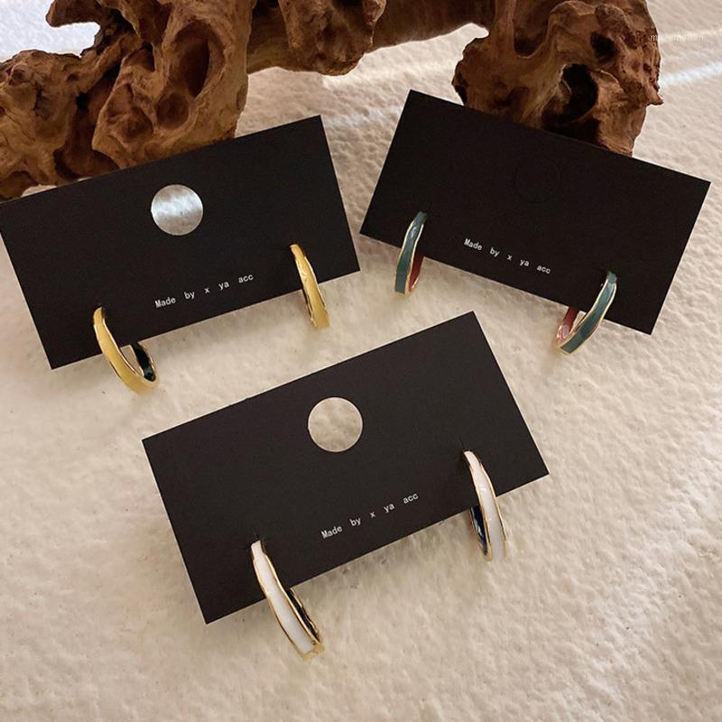 

Korea New Color Retro Simple Chic Geometric Semicircle Drop Glazed Big Hoop Earrings For Women Girls Gift Party Hypoallergenic1