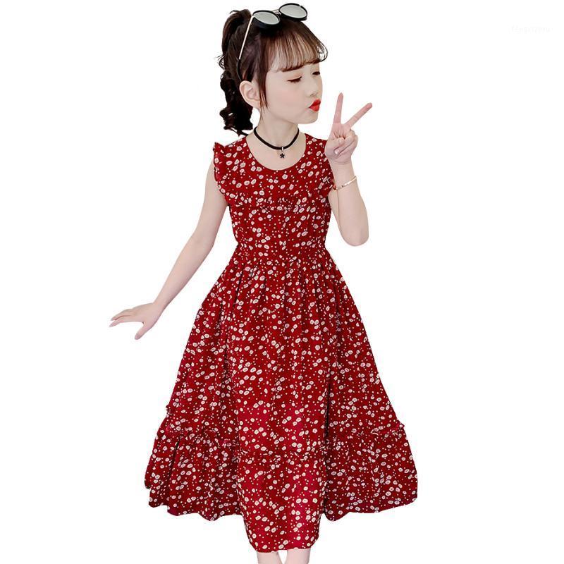 

Summer Dresses For Girls Floral Pattern Kids Party Dresses For Girls Casual Children Beach Dress Sleeveless Costume Girl1, As picture
