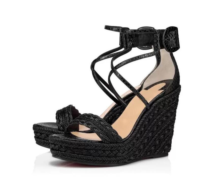 

Summer Luxury Fashion Brands Sexy Gladiator Sandal Quality Red Bottom Cataclou Wedge Sandals New Designer Women High Heels, Black