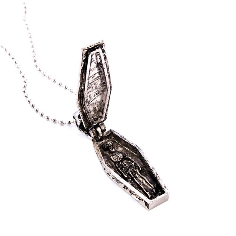 

Stainless Steel Human Model Pendant With Coffin Vampire Vintage Skull Cool Punk Necklace Men's Gifts